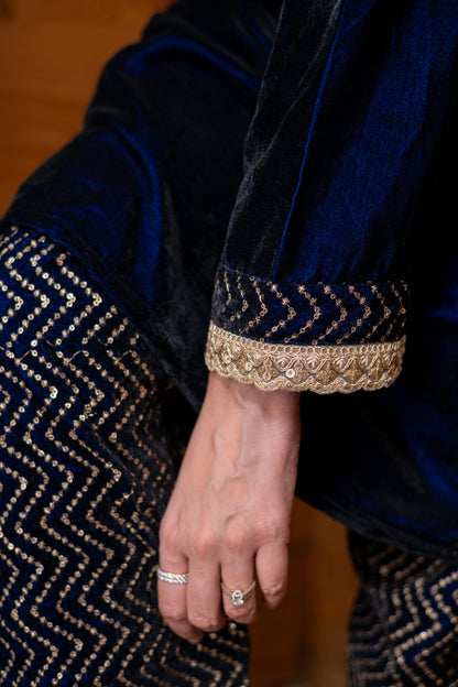 Velvet Royal Blue Farshi Salwar