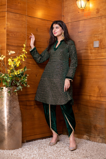 Velvet Bottle Green Dhoti with Heavy Kurta
