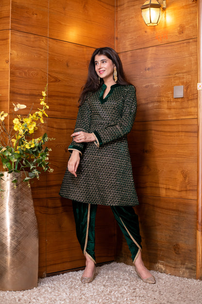 Velvet Bottle Green Dhoti with Heavy Kurta