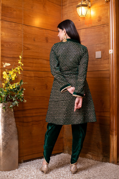 Velvet Bottle Green Dhoti with Heavy Kurta