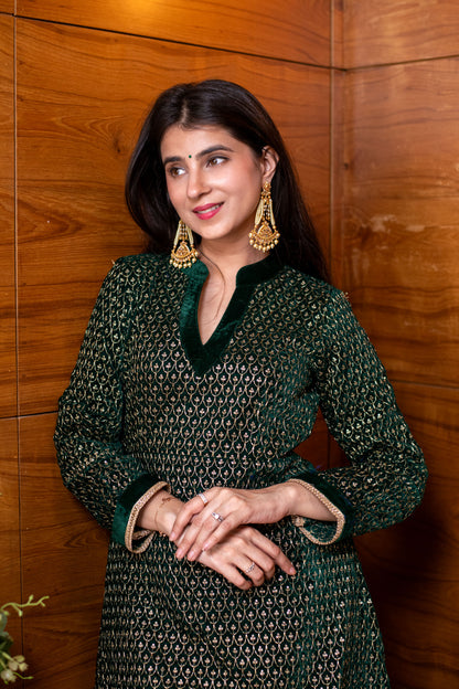 Velvet Bottle Green Dhoti with Heavy Kurta