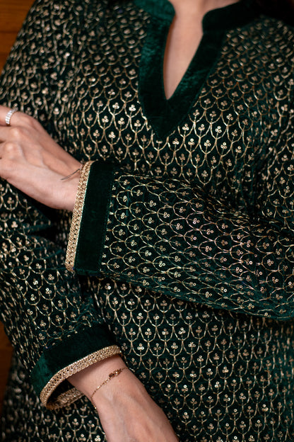 Velvet Bottle Green Dhoti with Heavy Kurta