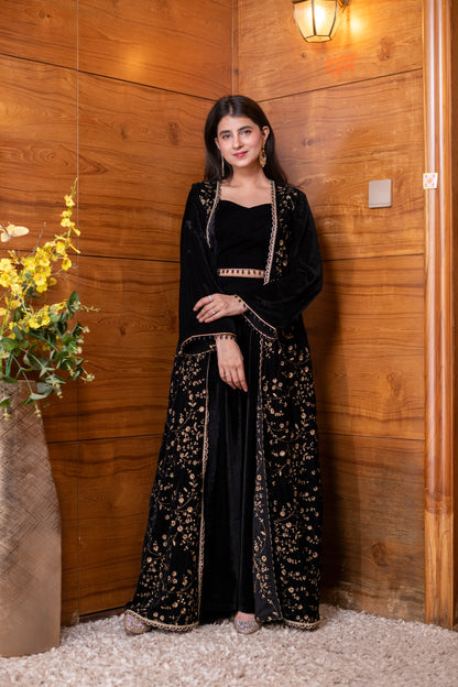 Velvet Black Jacket With Palazzo