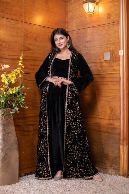 Velvet Black Jacket With Palazzo