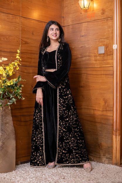 Velvet Black Jacket With Palazzo