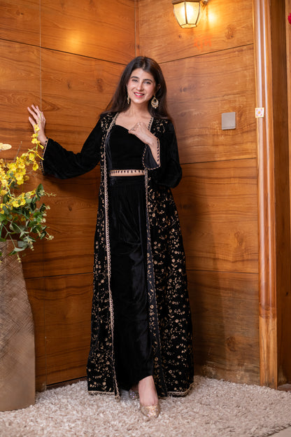 Velvet Black Jacket With Palazzo