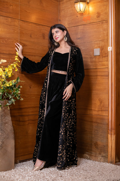 Velvet Black Jacket With Palazzo