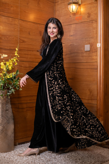 Velvet Black Jacket With Palazzo