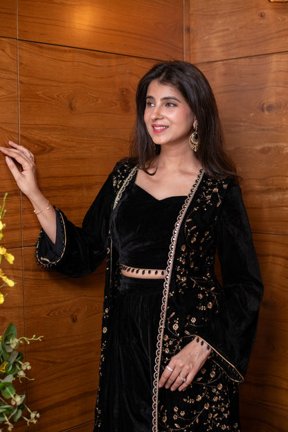 Velvet Black Jacket With Palazzo