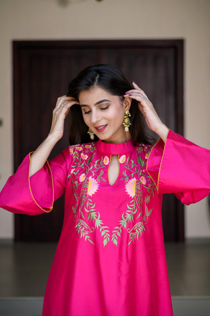 Magenta Pink Kurta Embroidery Co-Ord Set