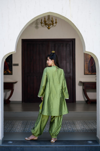 Mehandi Green Kurta Embroidery CO-Ord Set