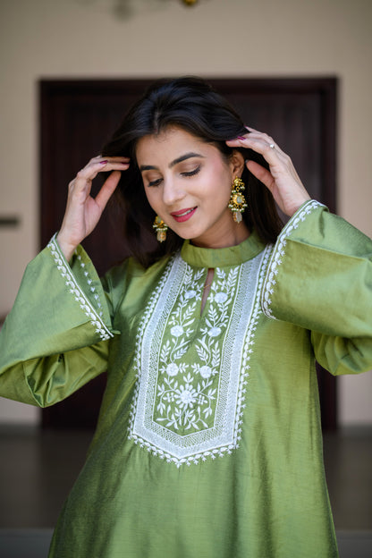 Mehandi Green Kurta Embroidery CO-Ord Set