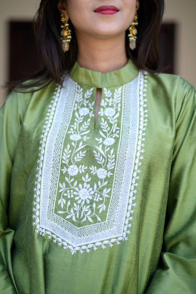 Mehandi Green Kurta Embroidery CO-Ord Set