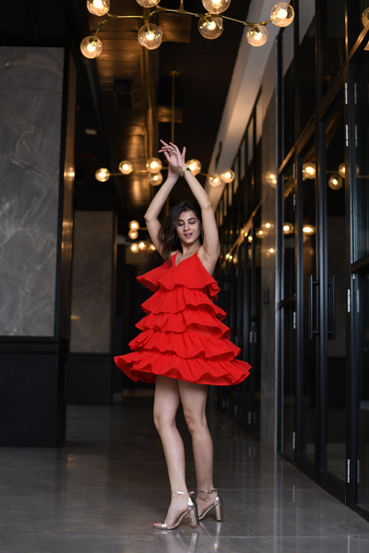Light Red Ruffle Short Dress