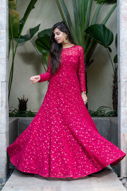 Deep Red Thread Work Gown