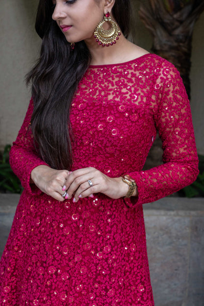 Deep Red Thread Work Gown