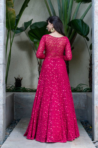Deep Red Thread Work Gown