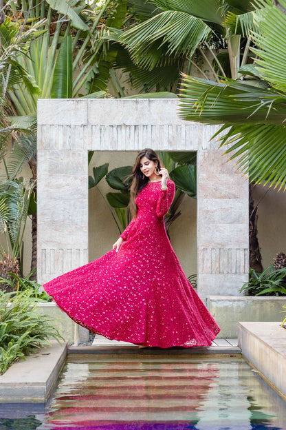 Deep Red Thread Work Gown