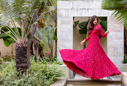 Deep Red Thread Work Gown