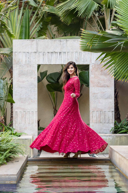 Deep Red Thread Work Gown