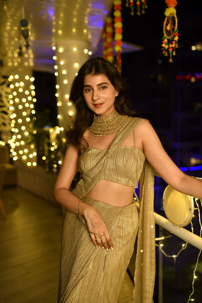 Golden Ready To Wear Skirt Saree