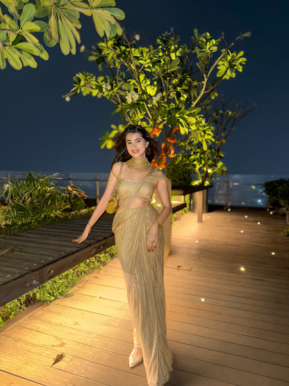 Golden Ready To Wear Skirt Saree