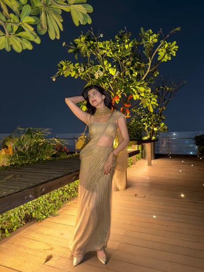 Golden Ready To Wear Skirt Saree