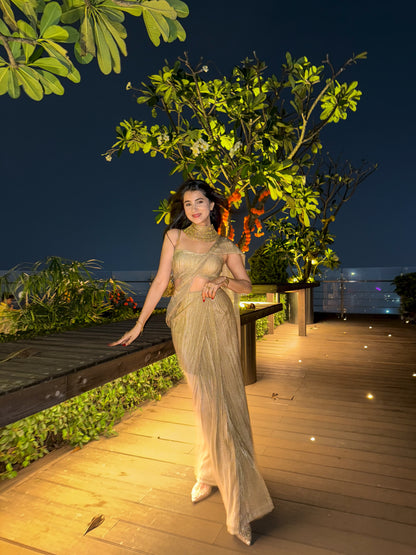 Golden Ready To Wear Skirt Saree