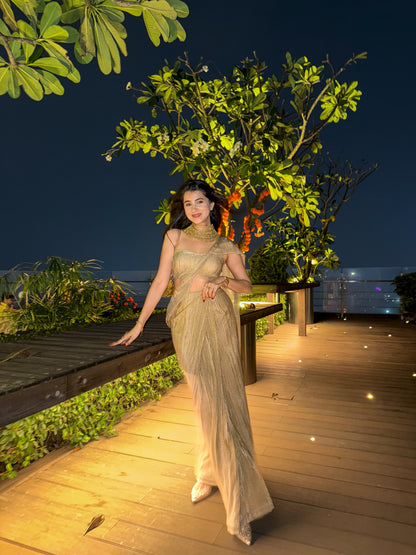 Golden Ready To Wear Skirt Saree