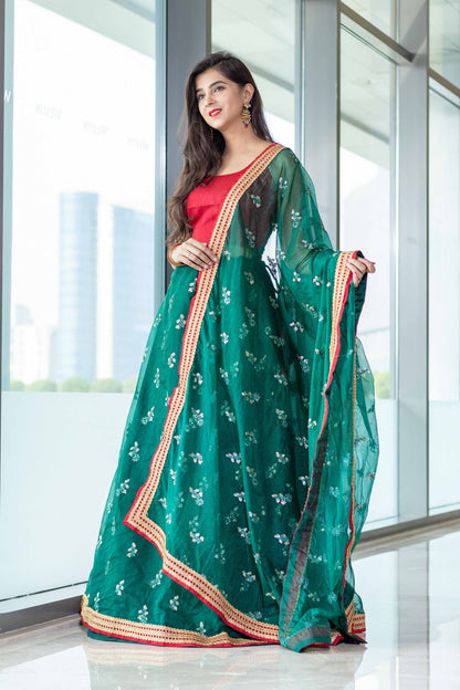 Bottle Green And Red Lehenga Set
