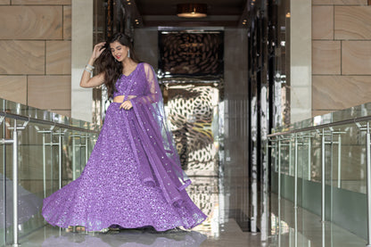 Lavender Thread Work Lehenga