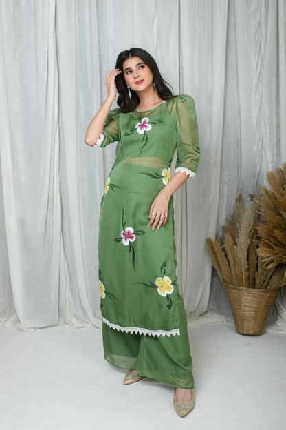 Green Hand Painted Co-Ord Set