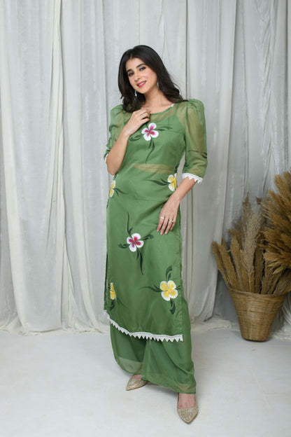 Green Hand Painted Co-Ord Set