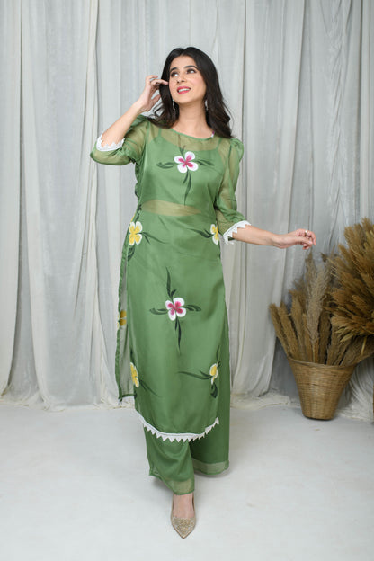 Green Hand Painted Co-Ord Set