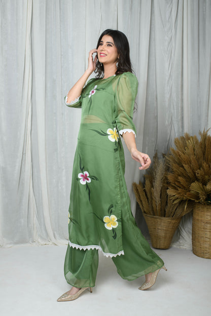Green Hand Painted Co-Ord Set