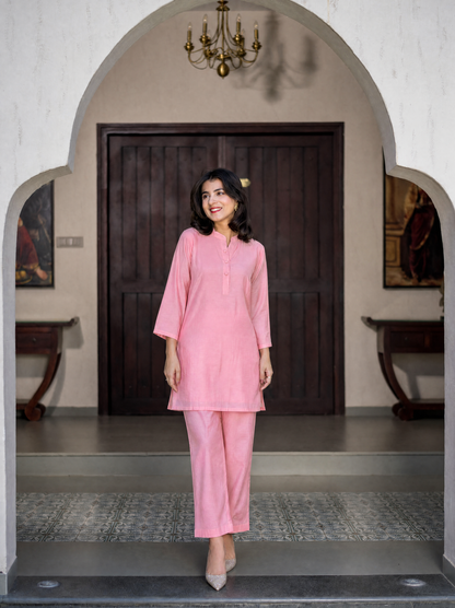 Light Pink Silk Kurta Set With Pocket