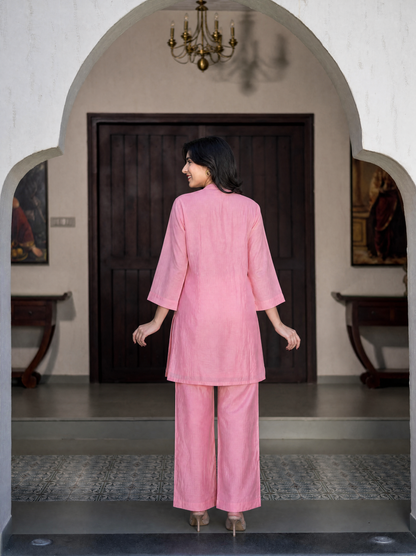 Light Pink Silk Kurta Set With Pocket
