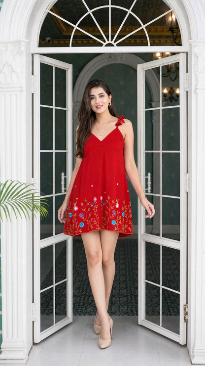 RED Embroidered Short Dress