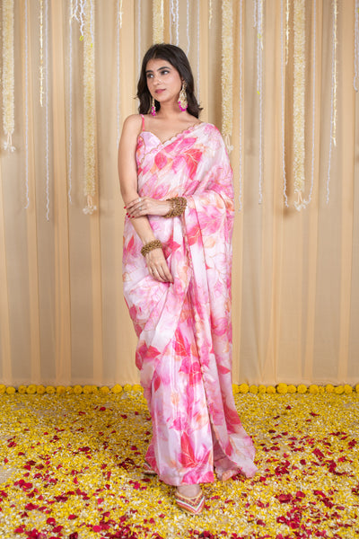 Pink Embroidered Ready to Wear Saree