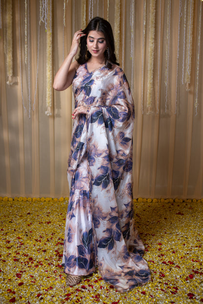 Indigo embroidered Ready to Wear Saree