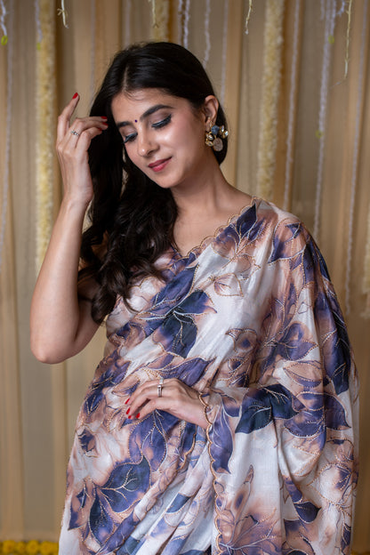 Indigo embroidered Ready to Wear Saree