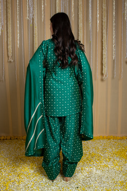 Arabian Green Short Kurta & Farshi Salwar with Rubber Foil Print