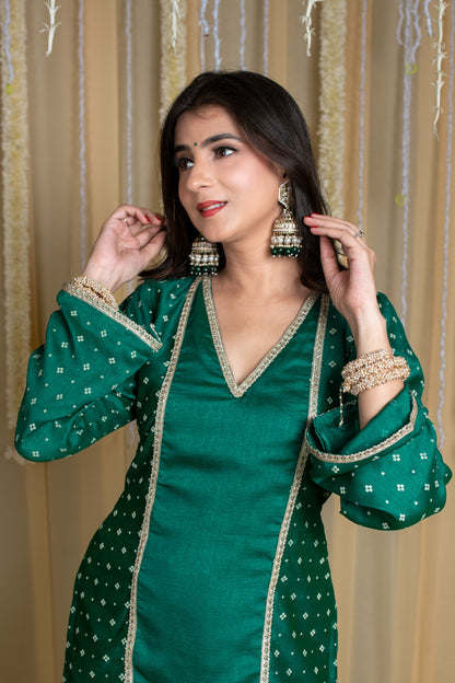 Arabian Green Short Kurta & Farshi Salwar with Rubber Foil Print