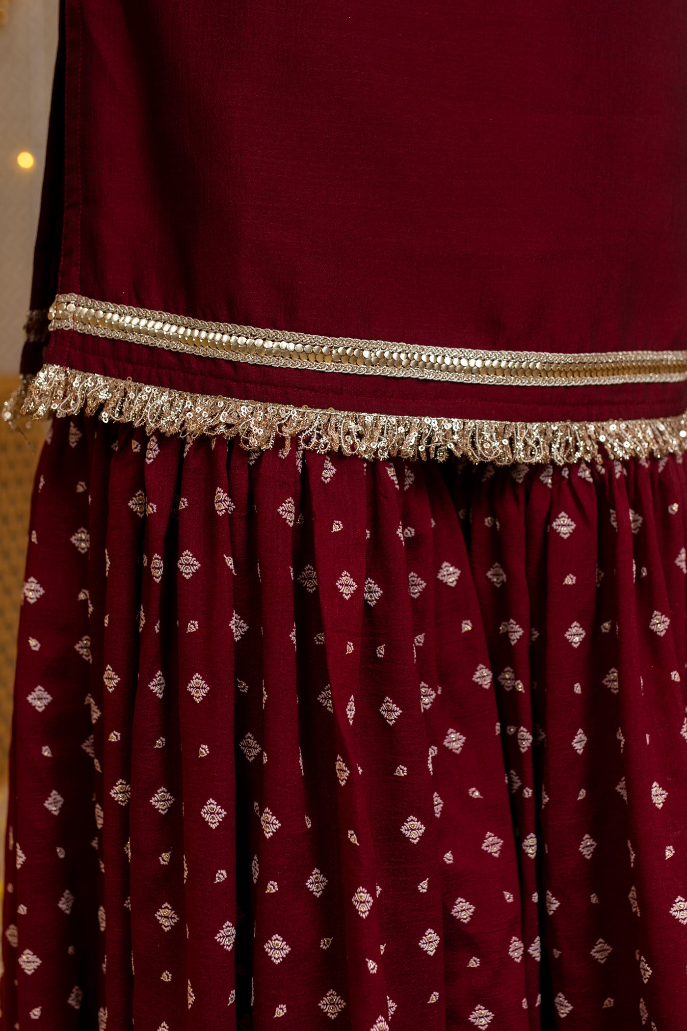 Maroon Short Kurta & Sharara with Rubber Foil Work