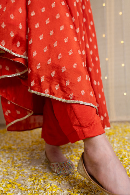 Orange Anarkali Suit with Rubber Foil work