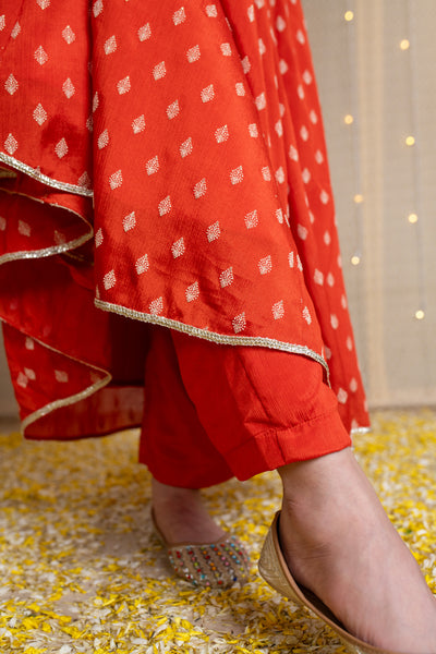 Orange Anarkali Suit with Rubber Foil work