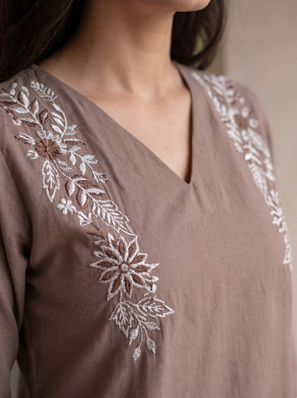 Light Brown Emb Kurta with Pocket Co-Ord Set