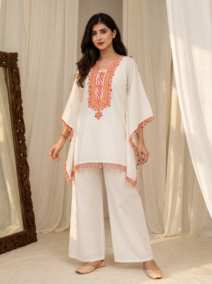 White EMB Kaftan Set