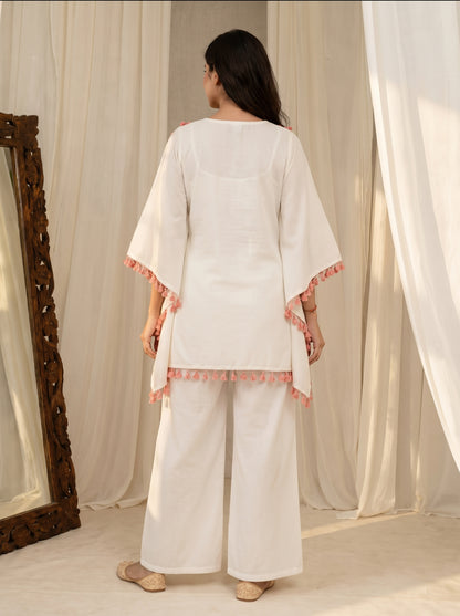 White EMB Kaftan Set