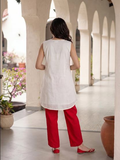White and Red EMB Co-Ord Set